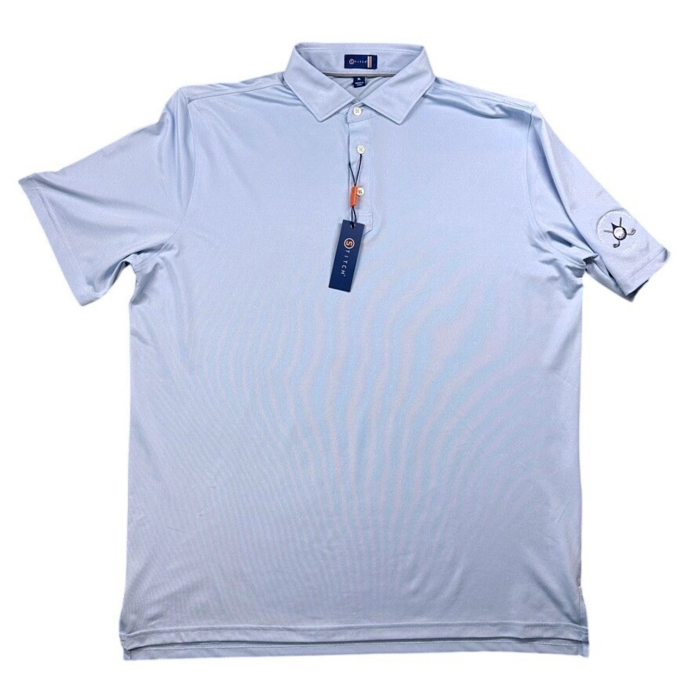 NWT Stitch Golf Polo Shirt Mens XL Light Blue Performance Vacation KEM Memorial
